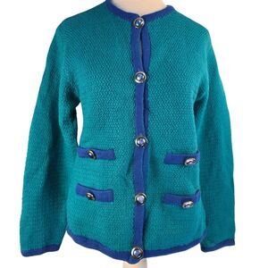 Vintage Miss Pendleton Cardigan‎ Sweater Womens Medium Green Blue Wool USA 90s